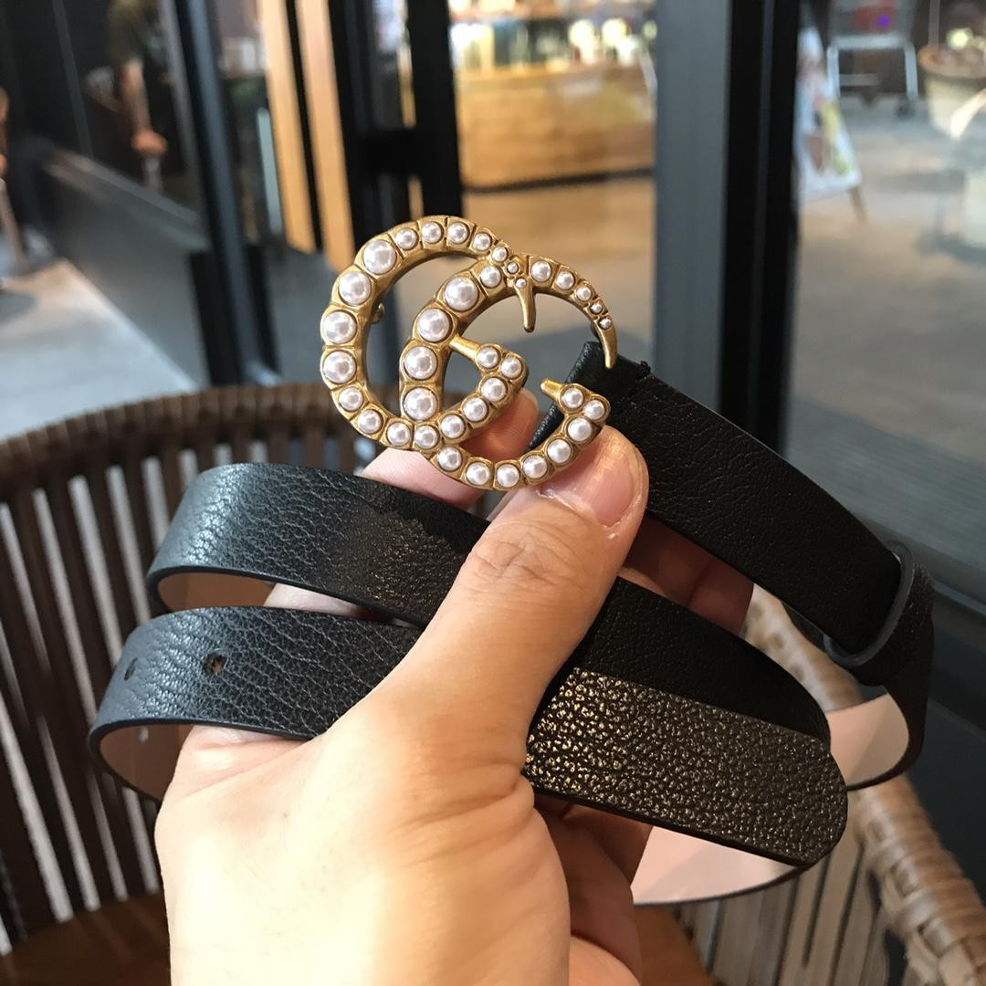 G*u*i leather belt with pearl double g buckle 476342