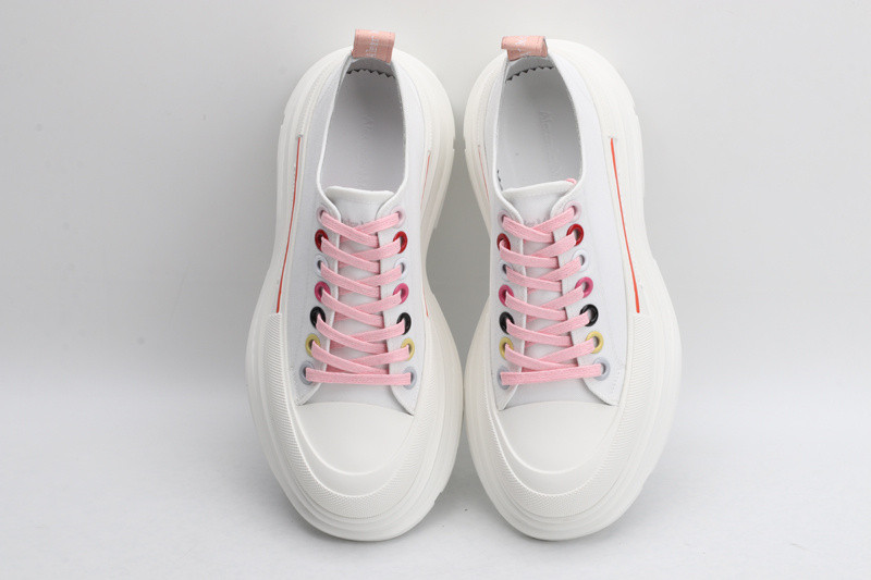 alex mcq tread slick lace up in white with red line