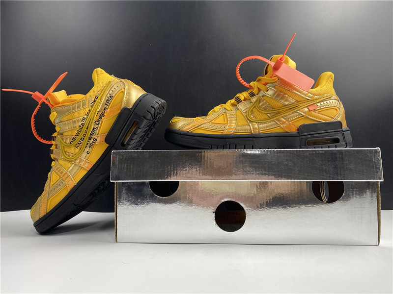 owt x nike air rubber dunk “university gold cu6015-700